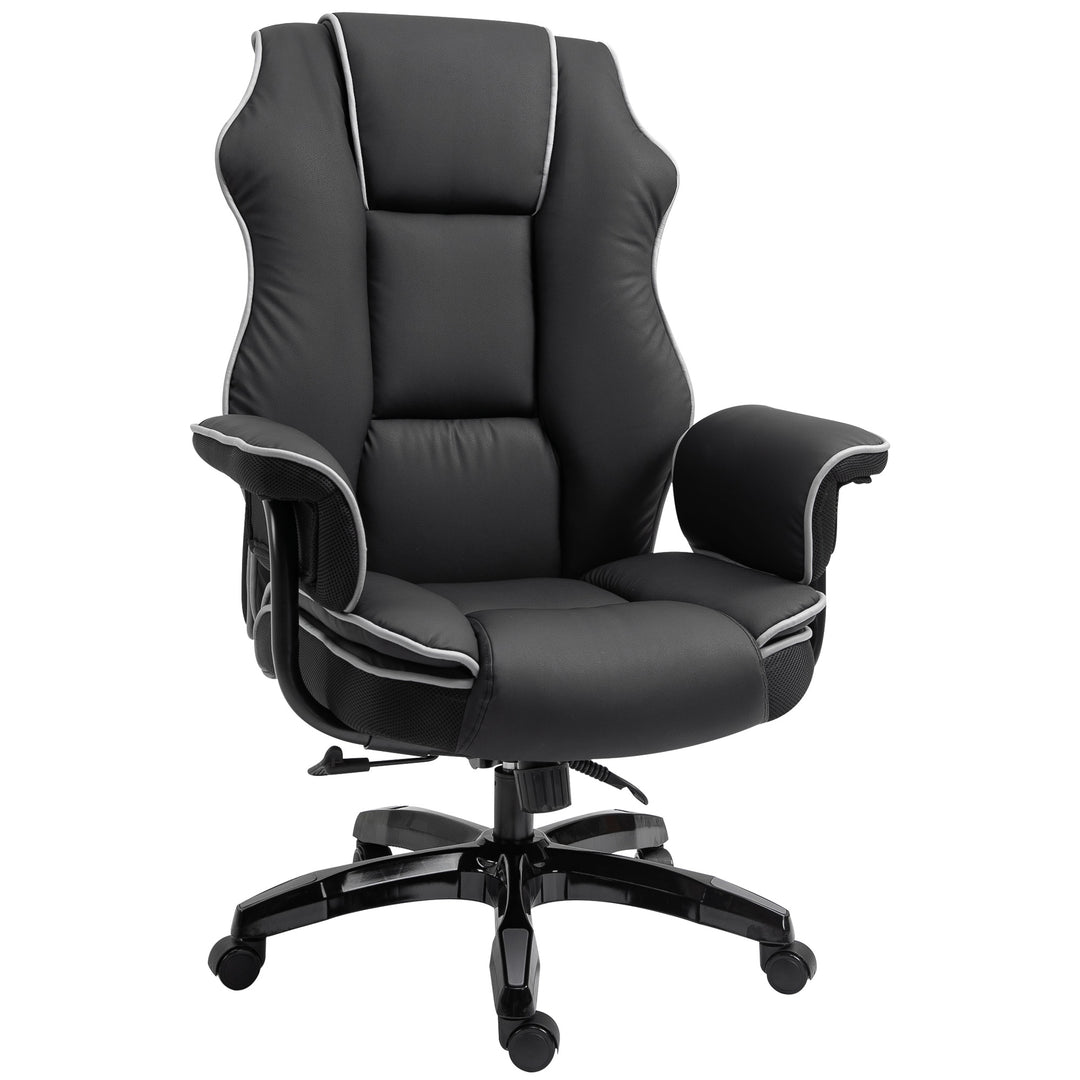 Vinsetto Piped PU Leather Padded High-Back Computer Office Gaming Chair Swivel Desk Seat Ergonomic Recliner w/ Armrests Adjustable Seat Height Black