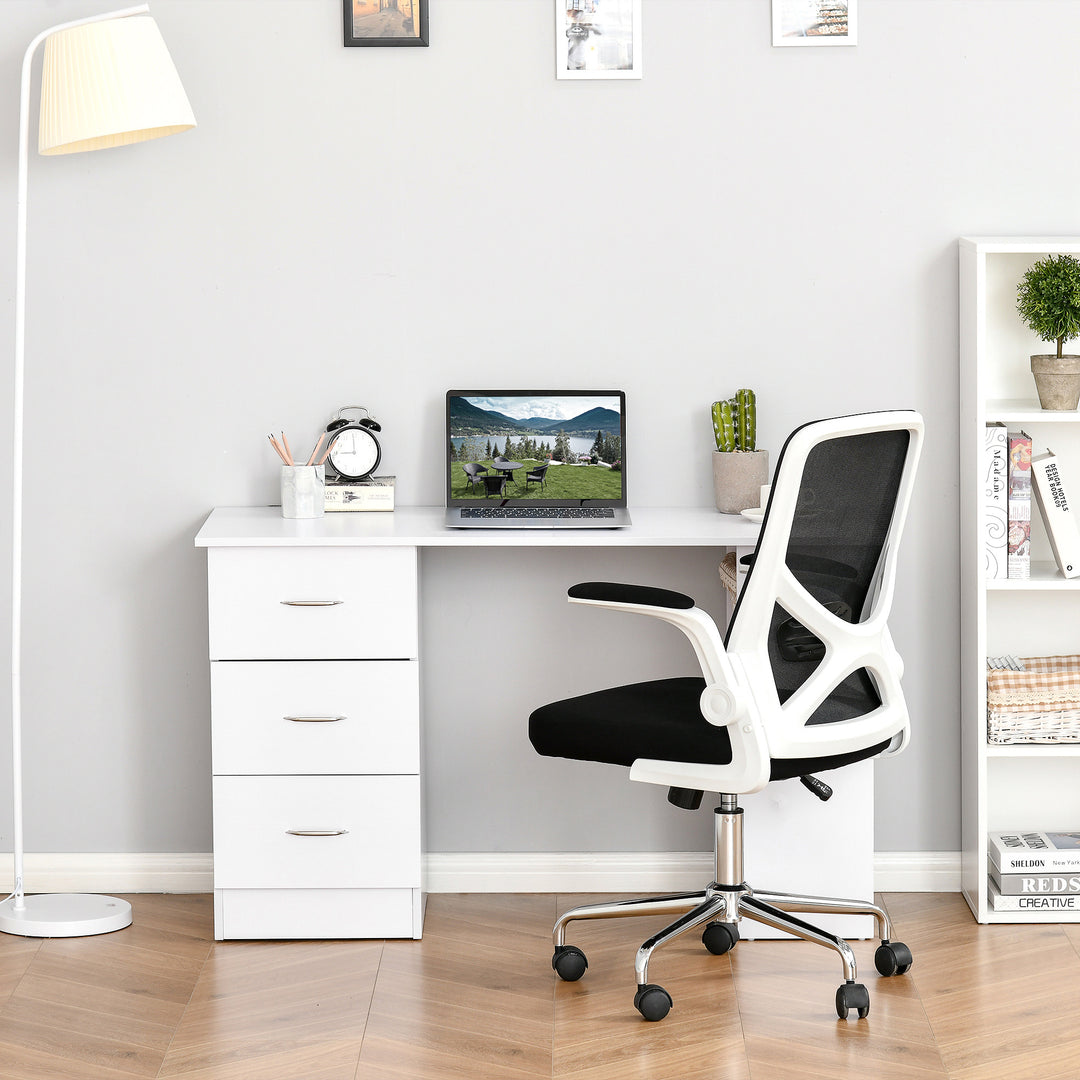 Computer Writing Desk w/ 3 Shelf & Drawers White