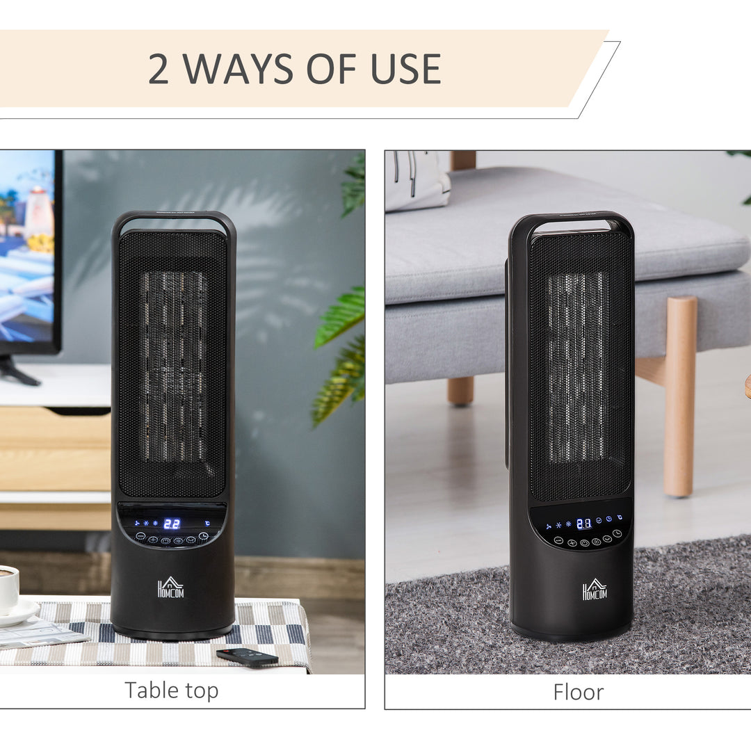 HOMCOM Ceramic Tower, Indoor Space Heater with LED Display, Oscillation, Remote Control, 12H Timer, Tip-Over &amp; Overheating Protection, 1000W/2000W