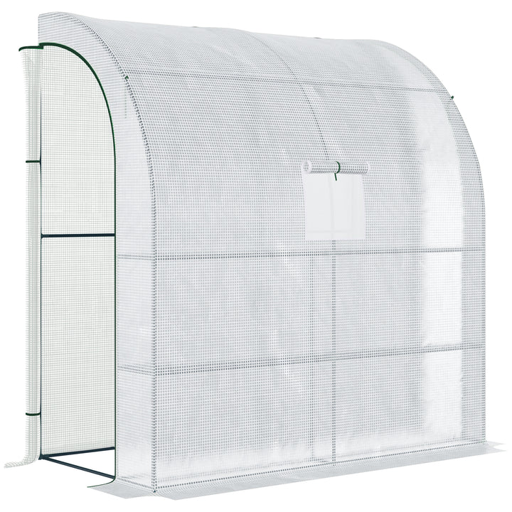 Outsunny Walk-In Lean to Polytunnel Greenhouse with Windows and Doors 2 Tiers 4 Wired Shelves 200L x 100W x 215Hcm White