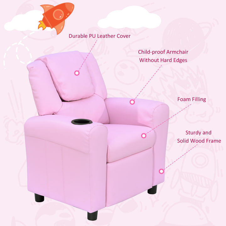 Children Recliner Armchair W/ Cup Holder-Pink