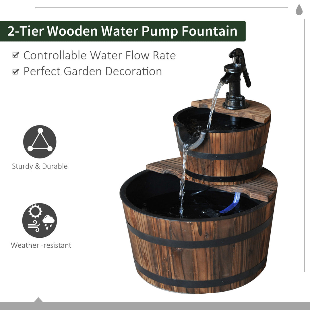 Wooden Water Pump Fountain Cascading Feature Barrel Garden Deck (2 Tier)