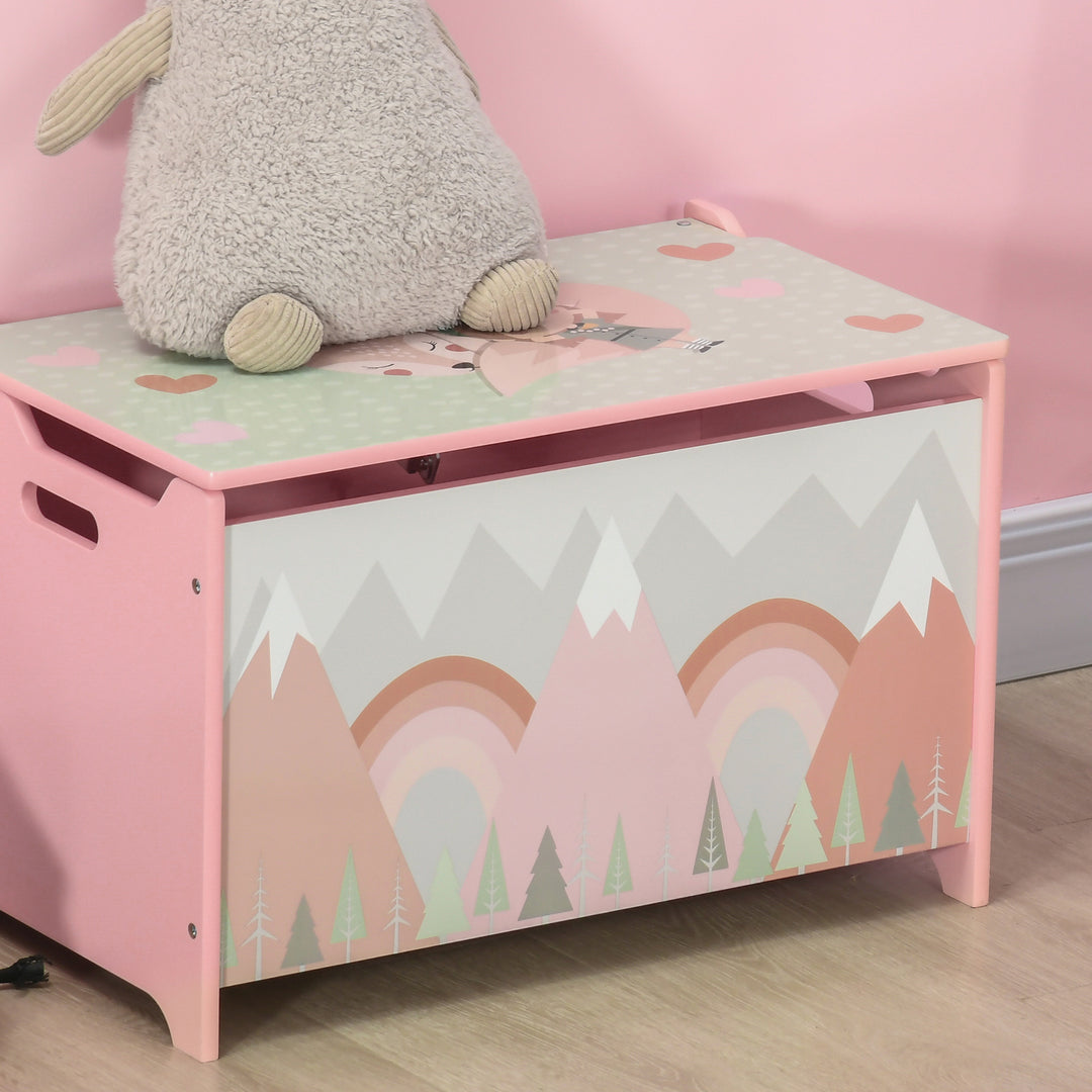 Toy Box for Girls Boys, Kids Toy Chest with Lid Safety Hinge, Cute Animal Design, Pink