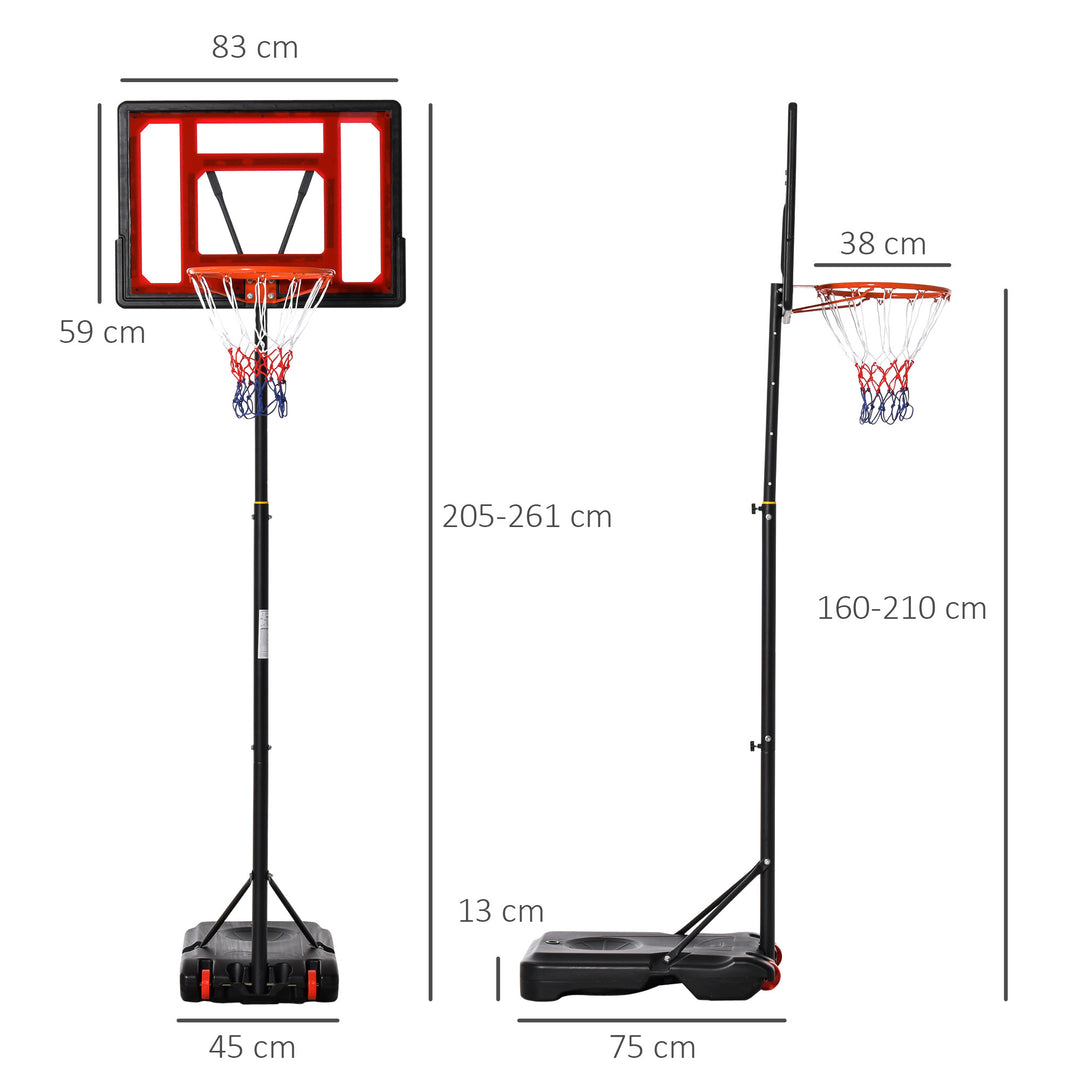 Portable Basketball Hoop Stand 160-210cm Adjustable Height Sturdy Rim Hoop w/ Large Wheels Stable Base & Net Free Standing