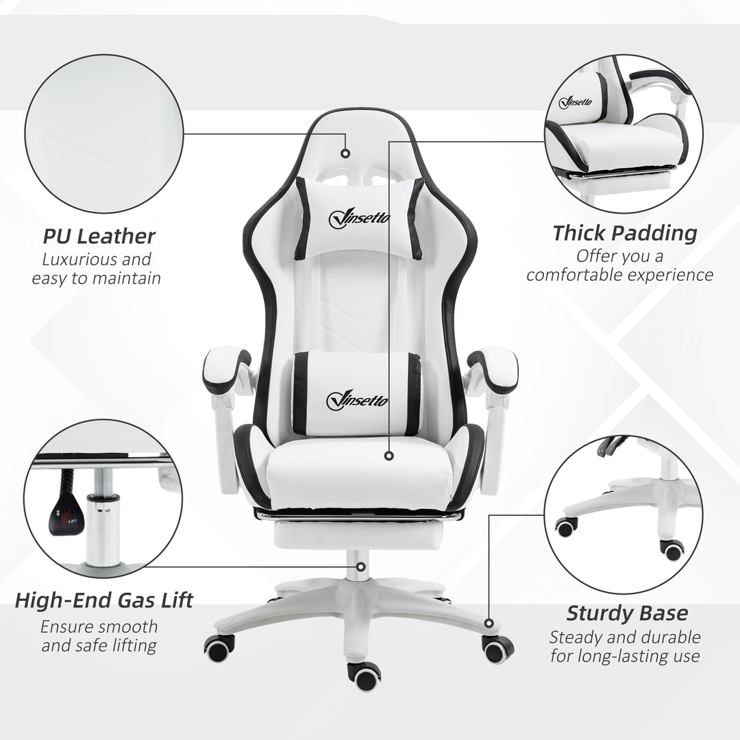 Vinsetto Racing Gaming Chair, Reclining PU Leather Computer Chair with 360 Degree Swivel Seat, White and Black