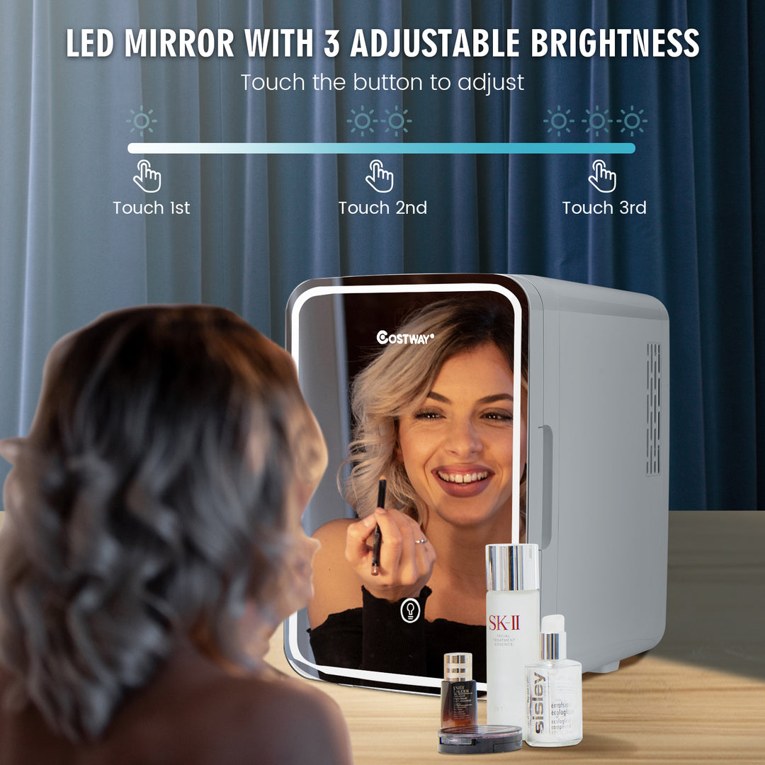 Portable AC/DC Beauty Fridge with LED Mirror 10 L -White