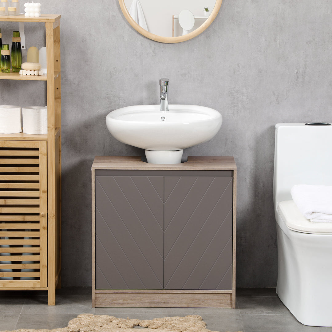 Under Sink Storage Cabinet Floor Standing Cupboard w/ Adjustable Shelf Bathroom Cabinet 2 Doors Versatile Style Grey