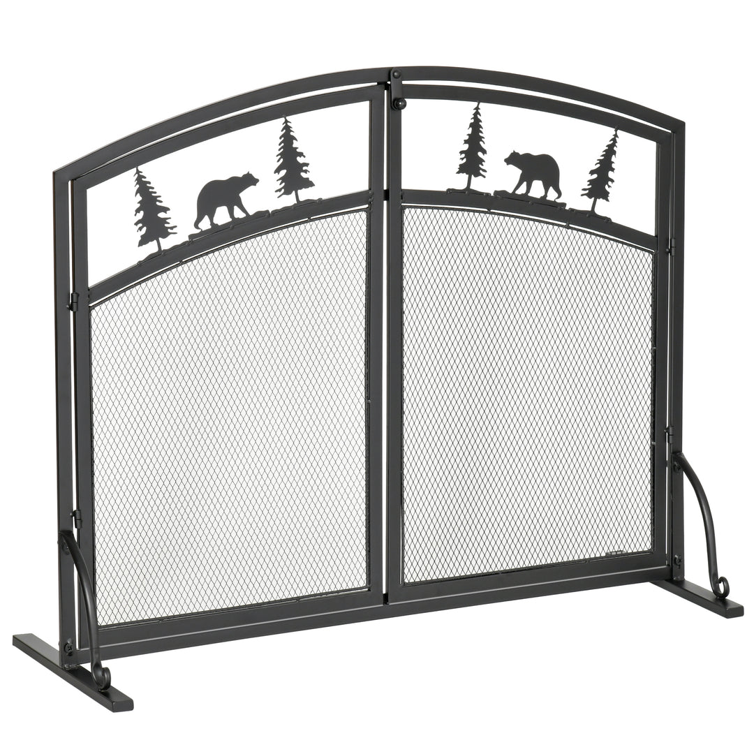Fire Guard with Double Doors, Metal Mesh Fireplace Screen, Spark Flame Barrier with Tree Decoration for Living Room, Bedroom Decor