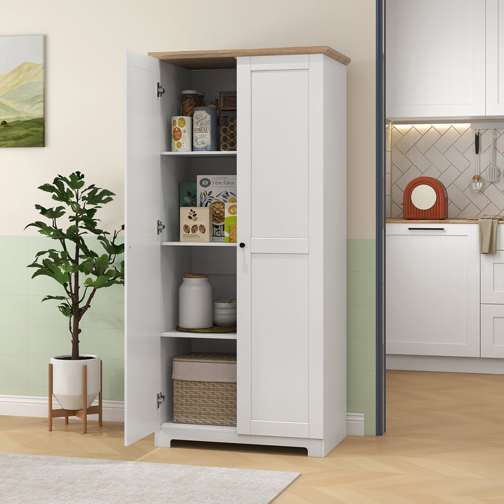 Wooden Storage Cabinet Cupboard With 2 Doors 4 Shelves White Pantry Closet 172cm