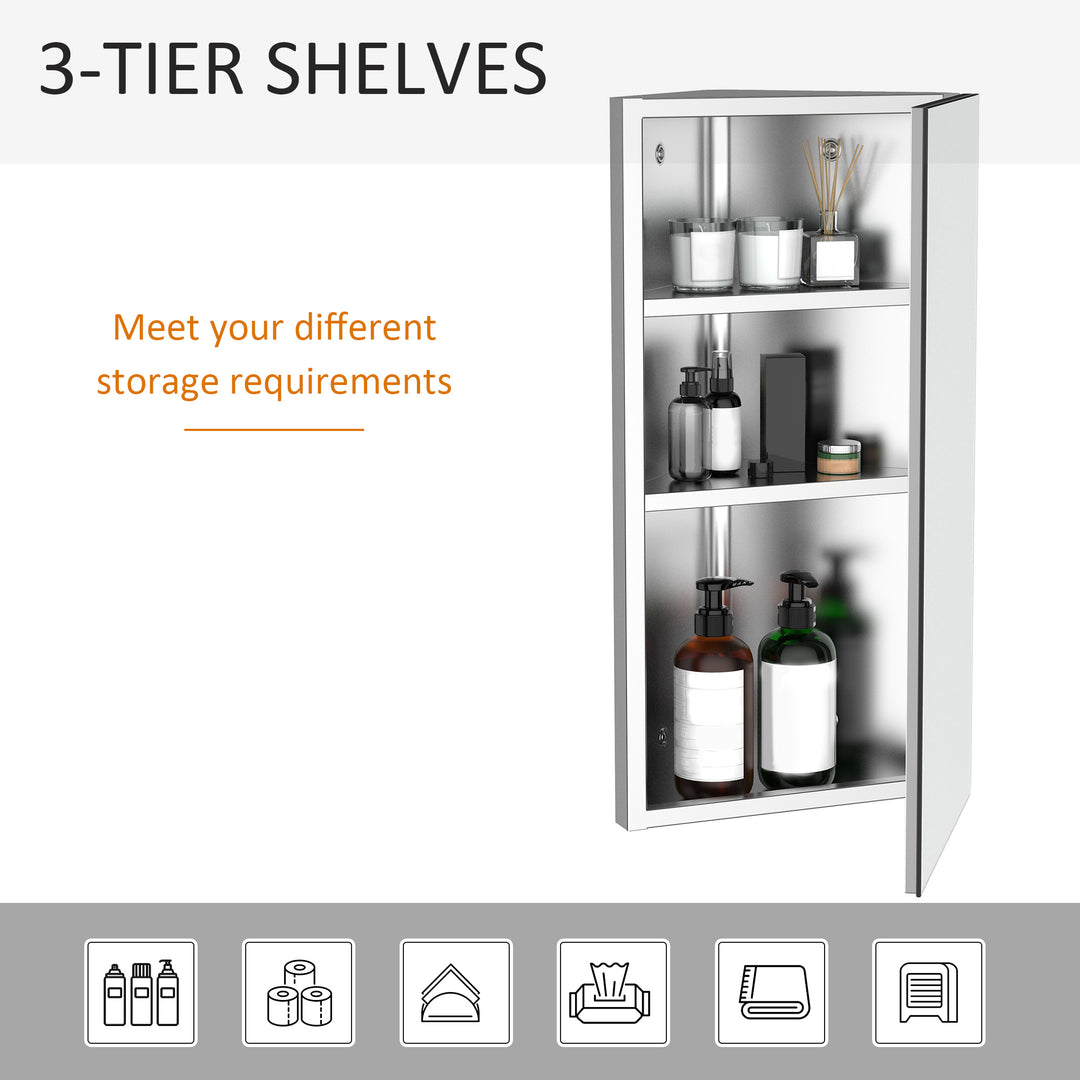 Bathroom Mirror Storage Cabinet Corner Stainless Steel Wall mounted Single Door 300mm (W)