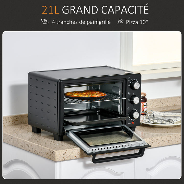 Mini Oven, 21L Countertop Electric Grill, Toaster Oven with Adjustable Temperature, Timer, Baking Tray and Wire Rack, 1400W