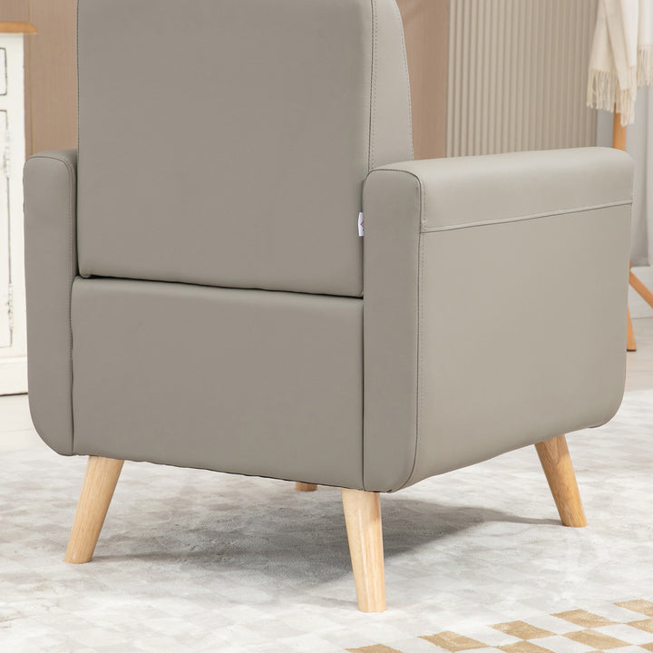 Modern Accent Chair, Tufted Living Room Chairs, PU Leather Armchair-Grey
