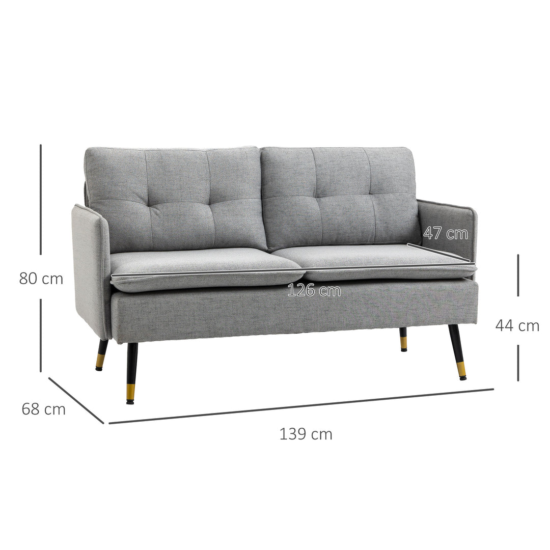 2 Seater Sofas for Living Room, Fabric Couch, Button Tufted Love Seat with Cushions, Grey