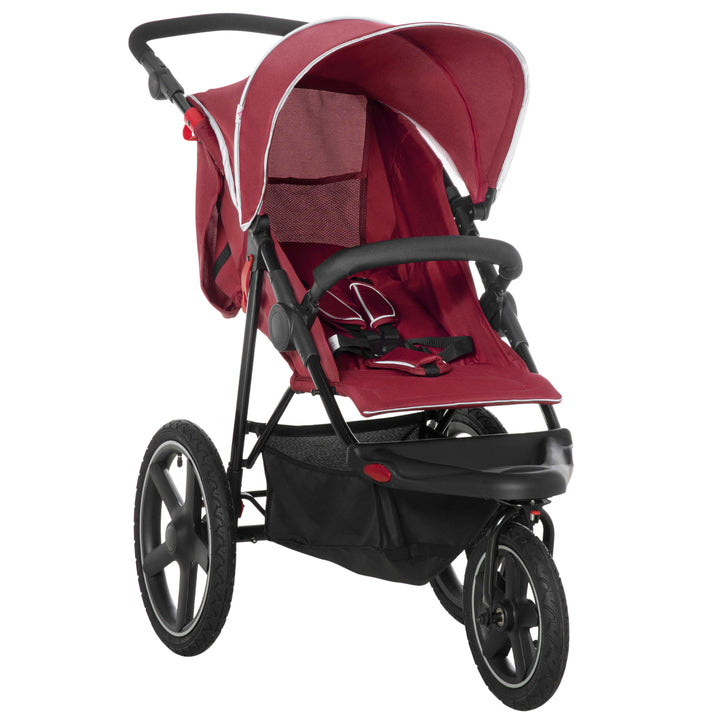 Foldable Three-Wheeler Baby Stroller w/ Canopy, Storage Basket - Red