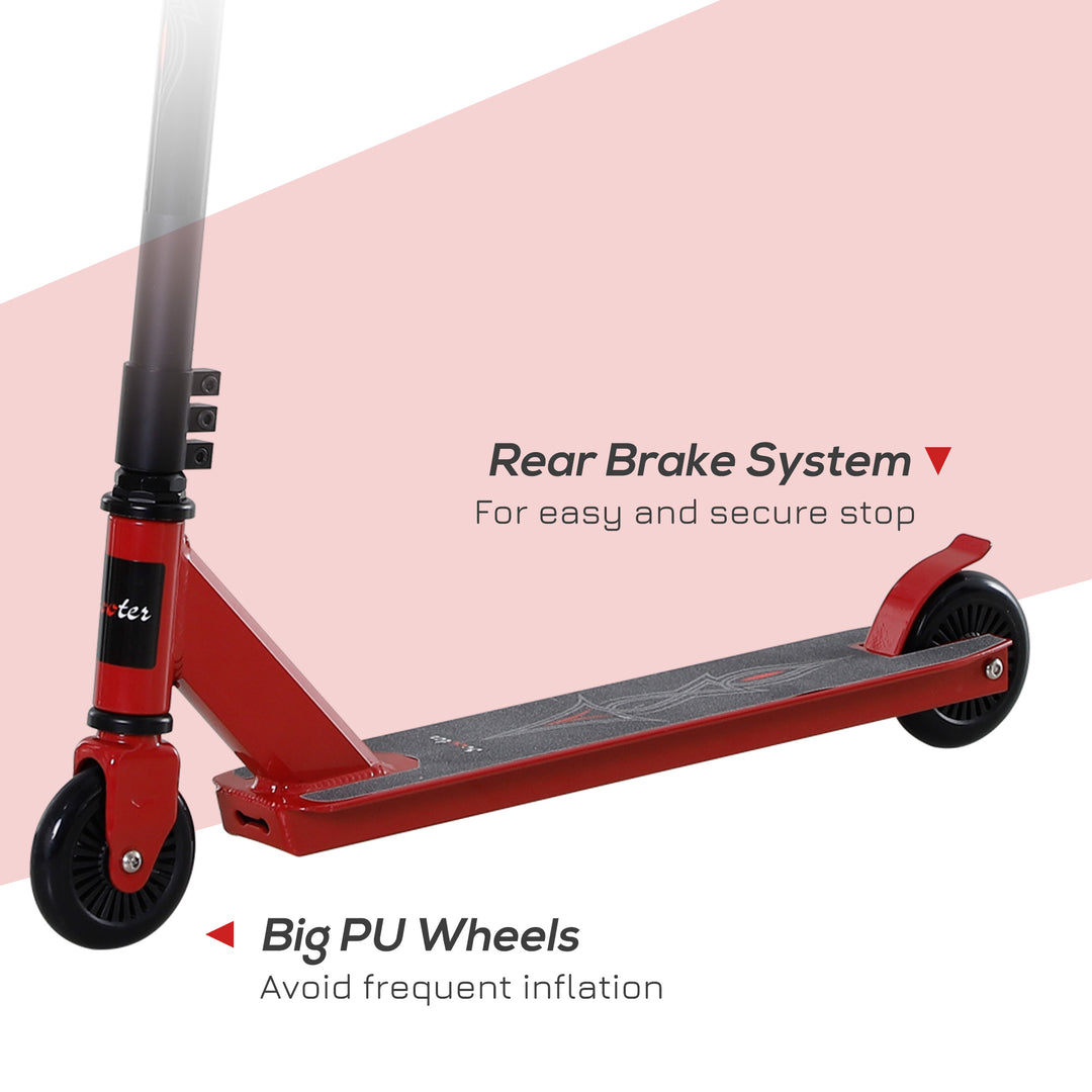 Teens Adult Street Stunt Kick Scooter Intermediate and Beginner Freestyle Tricks Scooters For 14+ w/ Rear φ10cm Wheel&Brake - Red
