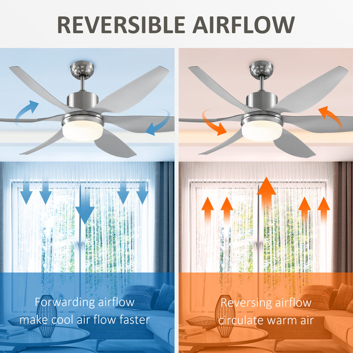 Reversible Ceiling Fan with Light, 6 Blades Indoor Modern Mount LED Lighting Fan with Remote Controller, for Bedroom, Living Room, Silver