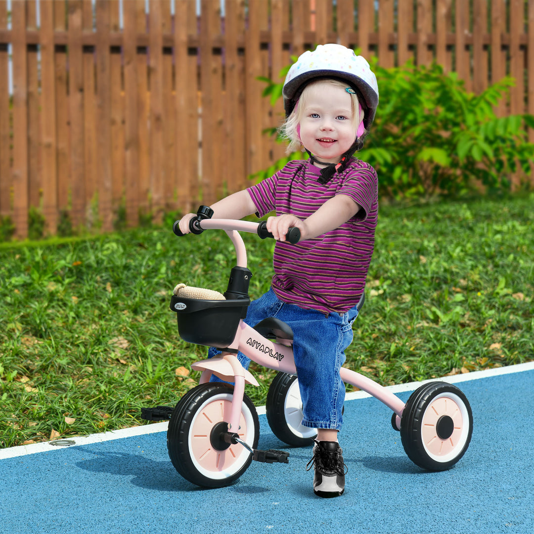 Kids Trike, Tricycle, with Adjustable Seat, Basket, Bell, for Ages 2-5 Years - Pink