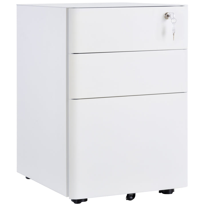 Fully Assembled 3 Drawer Steel Metal Filing Cabinet Lockable Rolling Vertical File Cabinet White