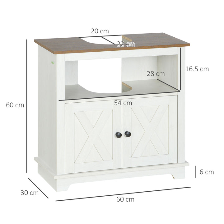 Under Sink Cabinet Bathroom Vanity Unit with Double Doors and Storage Shelves, 60 x 30 x 60cm, White