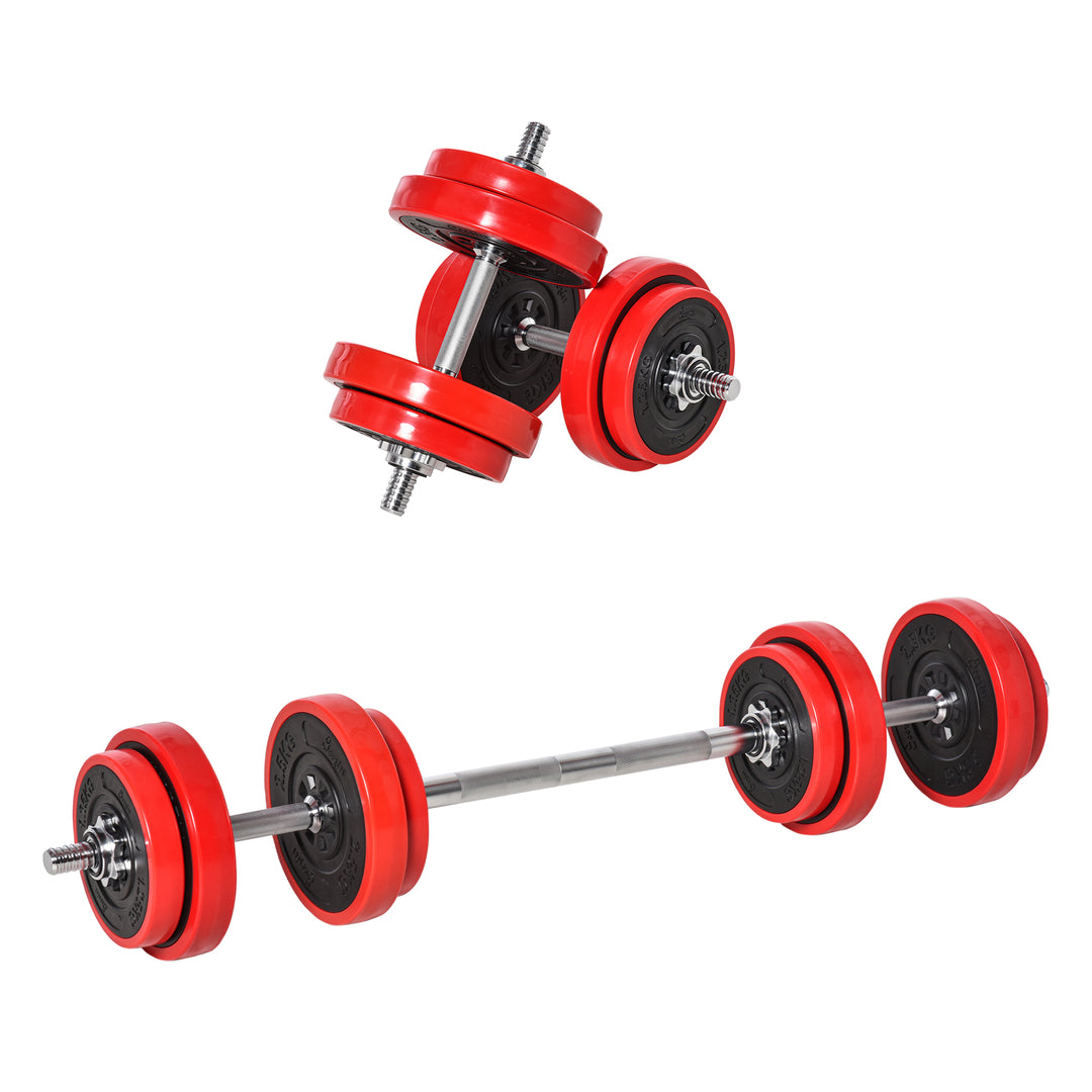 HOMCOM 20KGS Two-In-One Dumbbell & Barbell Adjustable Set Strength Muscle Exercise Fitness Plate Bar Clamp Rod Home Gym Sports Area