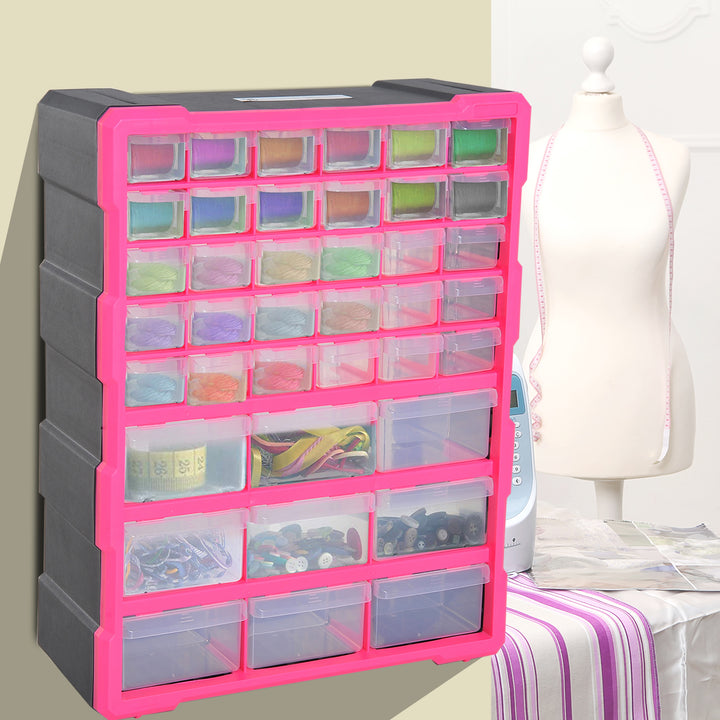 39 Drawer Storage Cabinets, 38Lx16Dx47.5H cm, Plastic-Rose Red