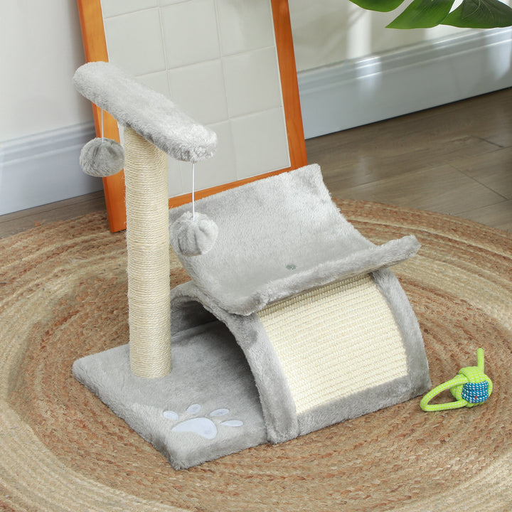 Pawhut Cat Tree Scratching Post Kitten Scratcher Kitty Activity Play Center Sisal Rotatable Top Bar Tunnel Dangling Ball Light Grey