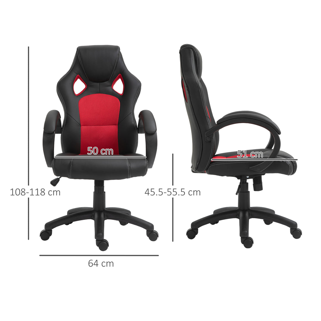 Vinsetto Computer Chair Faux Leather High Back Home Office Chair, Swivel Chair w/ Wheels Armrests, Black & Red
