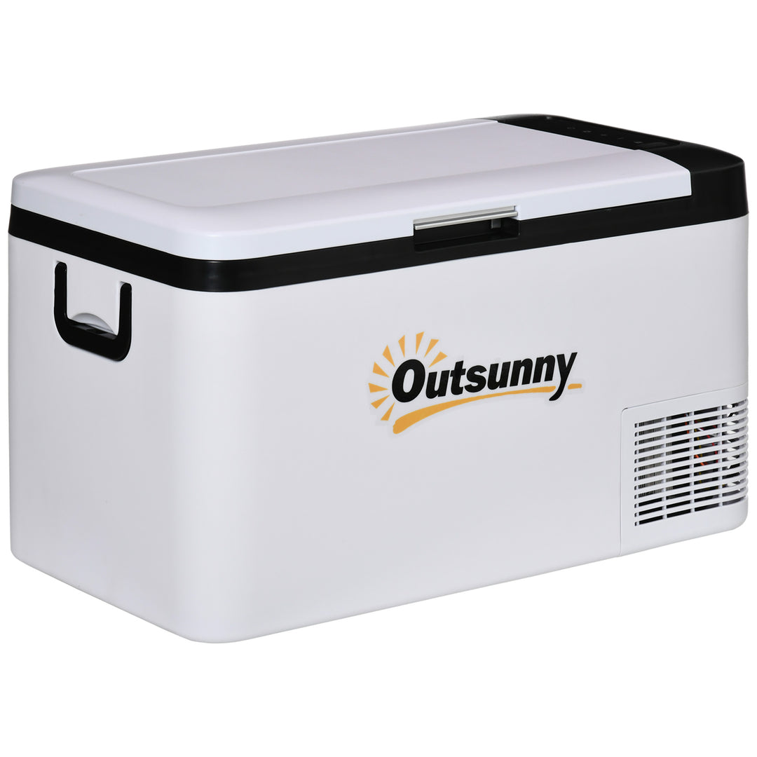 Outsunny 12V Car Refrigerator w/ LED Light & Foldable Handles, 25L Portable Compressor Cooler, Fridge Freezer for Campervan RV Boat Travel