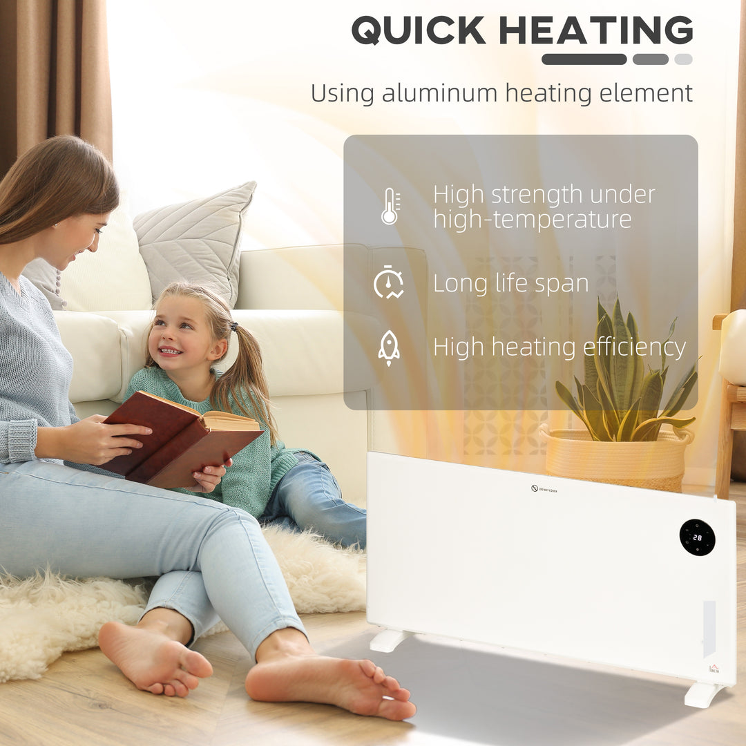 2000W Electric Convector Heater, Freestanding or Wall Mounted, Space Heater with Adjustable Thermostat, Timer, White