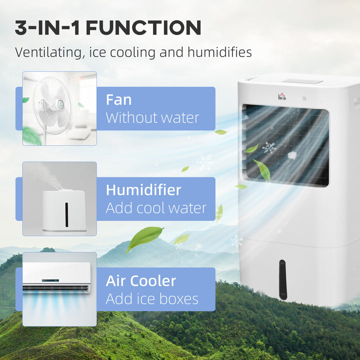 Air Cooler, Mobile Cooling Fan Humidifier Air Conditioner with 15L Water Tank, Oscillation, Remote, Timer, 32x37x74cm