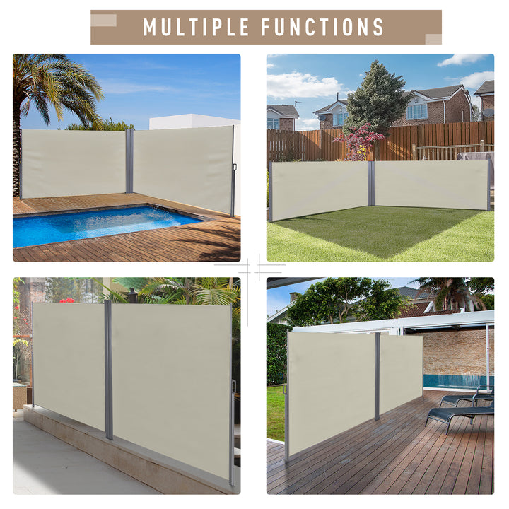 Patio Retractable Double Side Awning, Folding Privacy Screen Fence, Privacy Wall Corner Sun Shade Wind Screen Room Divider-Cream White