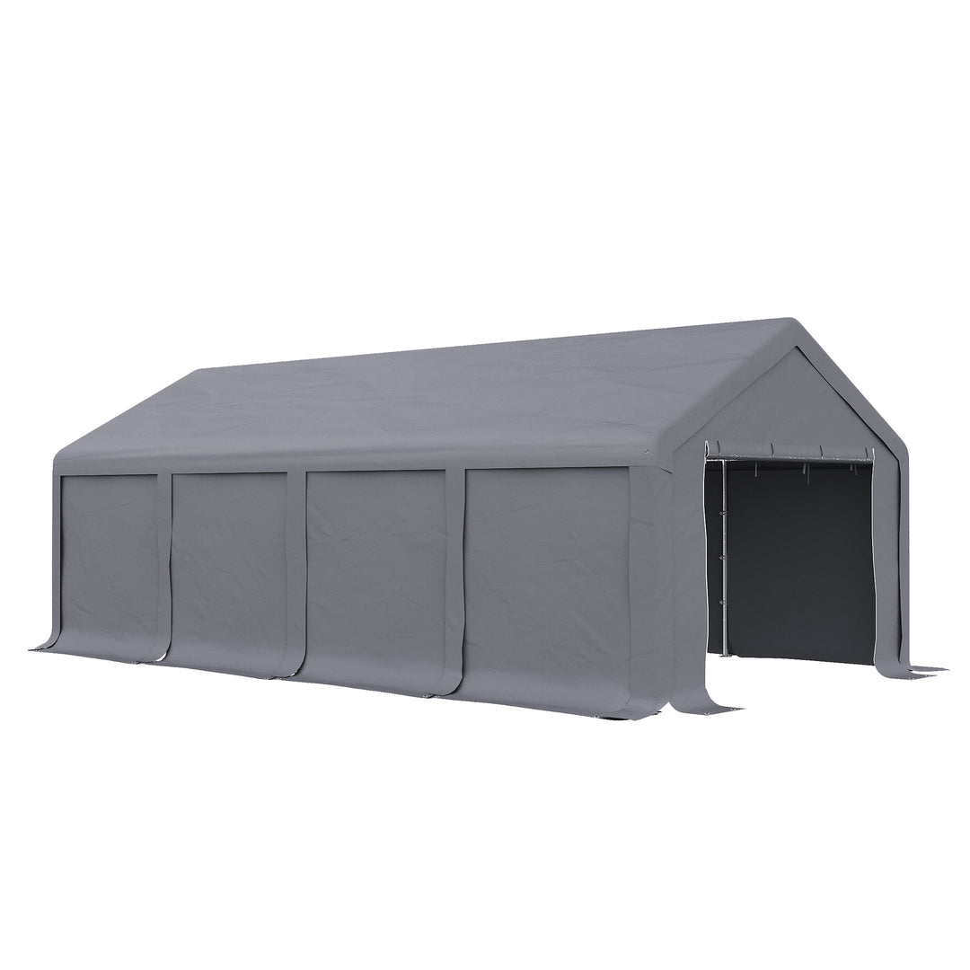 Outsunny 4 x 8 m Patio Garden Party Canopy, Outdoor BBQ, Wedding, Camping Gazebo Tent, Car Canopy Shelter w/ Side Panels &amp; Zipper Door, Dark Grey