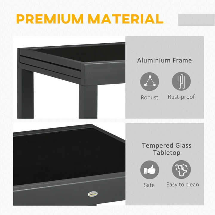 Extending Garden Table, Outdoor Dining Table with Aluminium Frame and Tempered Glass Tabletop, 80/160 x 80 x 75 cm, Black