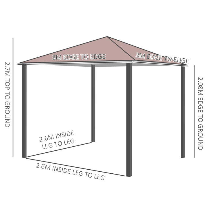 Outsunny 3x3 m Gazebo Pavilion-Coffee