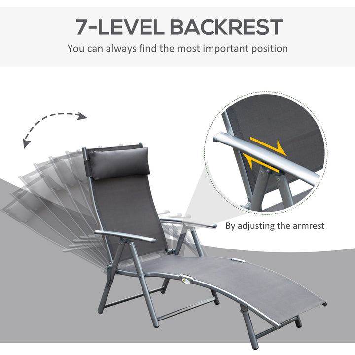 Texteline Sun Lounger Recliner Chair Patio Foldable Garden 5 Levels Grey