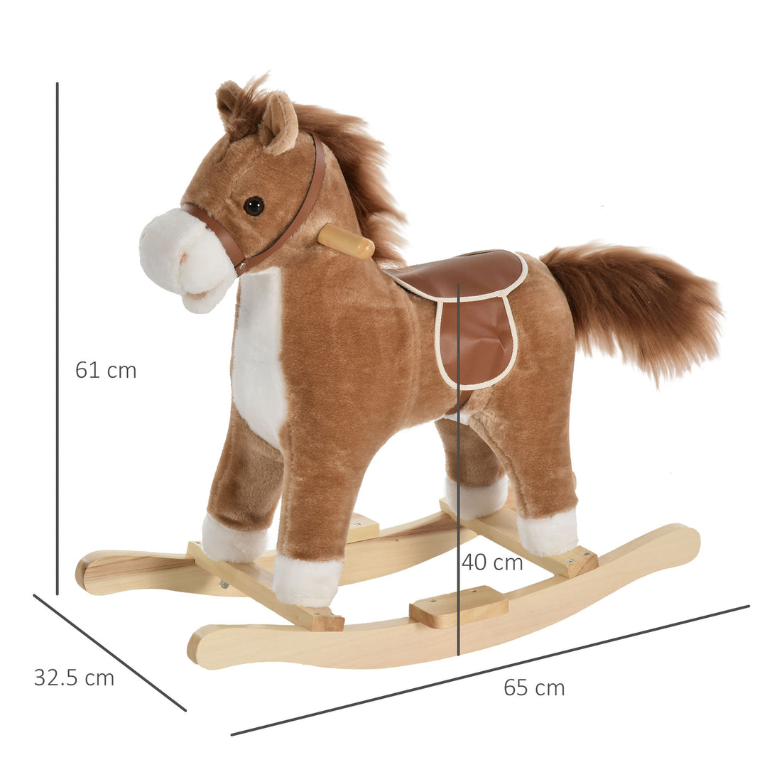 Kids Ride On Plush Rocking Horse w/ Sound Brown