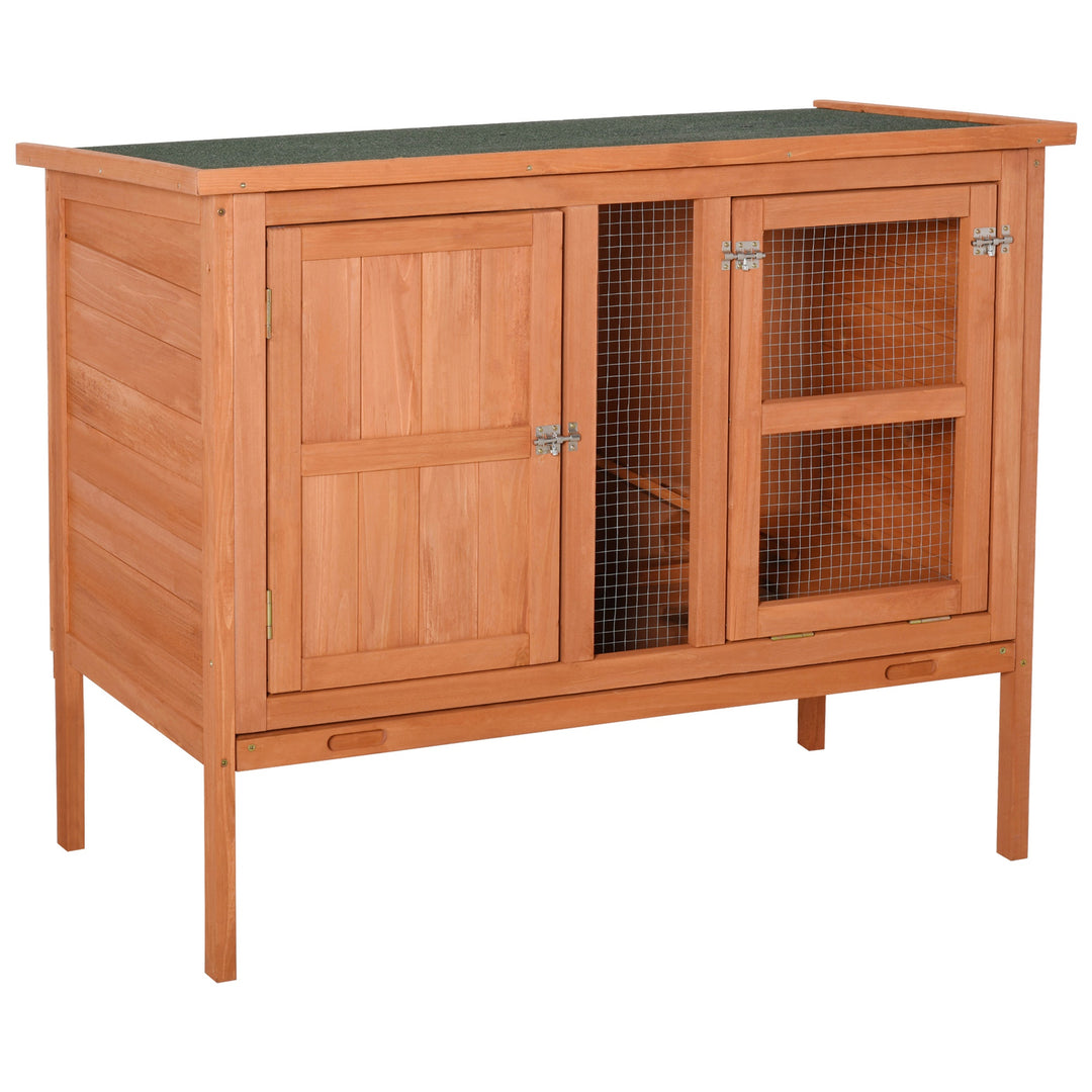 Wooden Guinea Pigs Hutches Elevated Pet House Bunny Cage with Slide-Out Tray Lockable Door Outdoor Openable Roof 102 x 56 x 85cm Natural