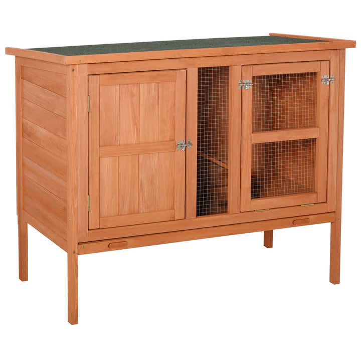 Wooden Guinea Pigs Hutches Elevated Pet House Bunny Cage with Slide-Out Tray Lockable Door Outdoor Openable Roof 102 x 56 x 85cm Natural