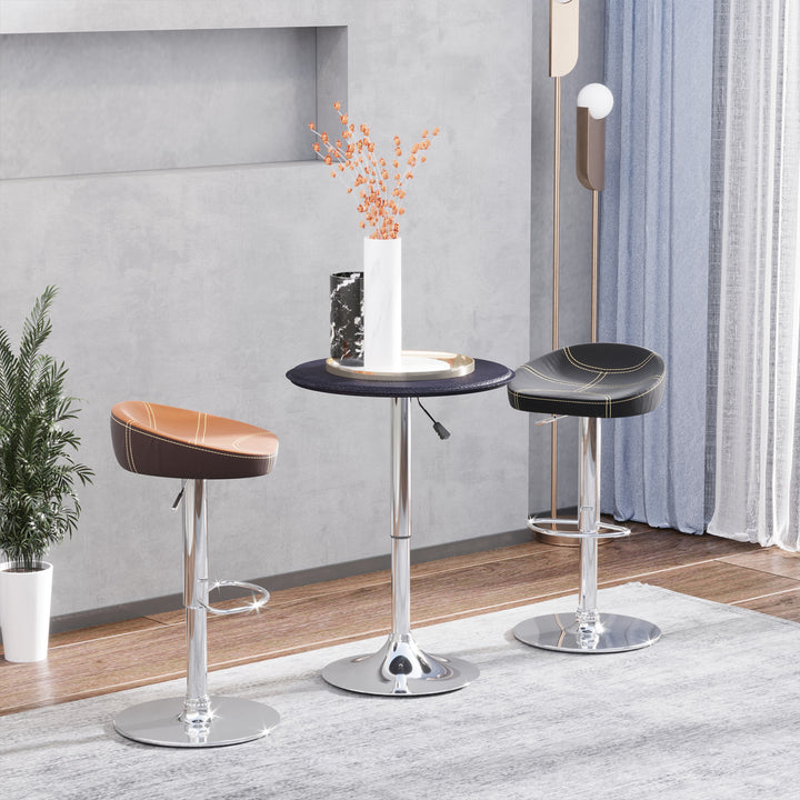 Adjustable Round Bistro Bar Table with PVC Leather Top Steel Base Home Kitchen Dining Desk  Black