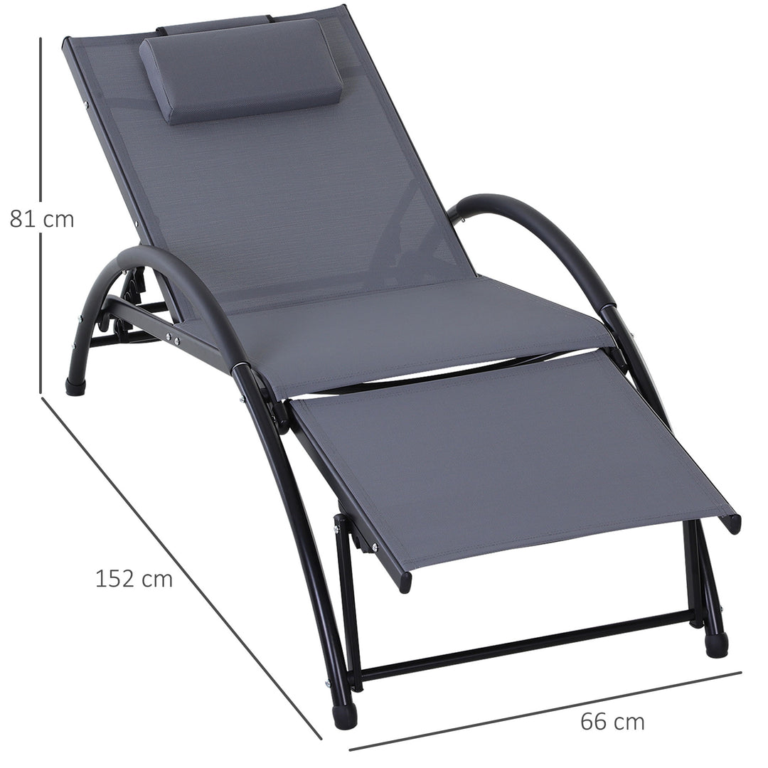 Outsunny Garden Patio Sun Lounger Half Circle Armrest Adjustable Head Footrest Aluminium Frame Textline Seat &amp;Pillow Garden Outdoor - Grey