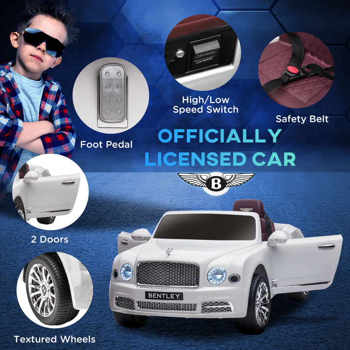 Kids Electric Ride On Car with Parent Remote, 12V Battery Powered Toy Car with Music Horn Lights MP3 Suspension Wheels for 37-72 Months, White