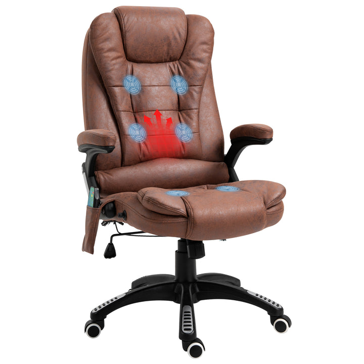 Vinsetto Massage Recliner Chair Heated Office Chair with Six Massage Points Microfiber Cloth 360° Swivel Wheels Brown