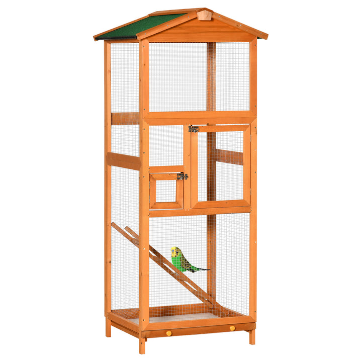 Wooden Bird Aviary Cages Outdoor Finches Birdcage with Pull Out Tray 2 Doors, Orange