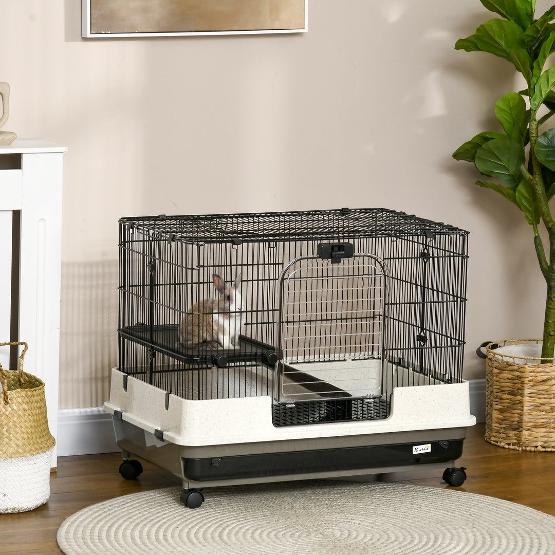 Small Animal Steel Wire Rabbit Cage Pet Play House  W/ Waste Tray Black