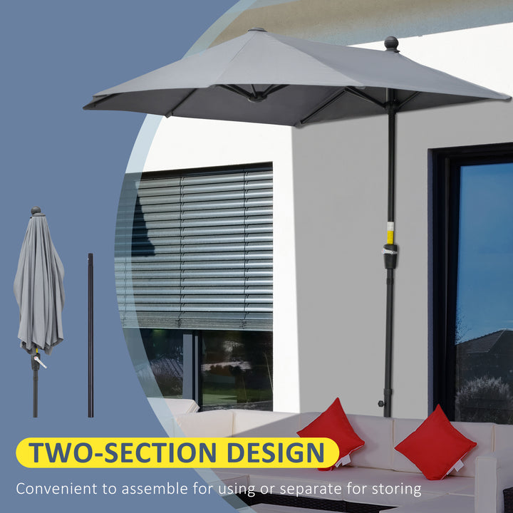 Outsunny 2m Half Parasol Market Umbrella Garden Balcony Parasol with Crank Handle, Cross Base, Double-Sided Canopy, Dark Grey