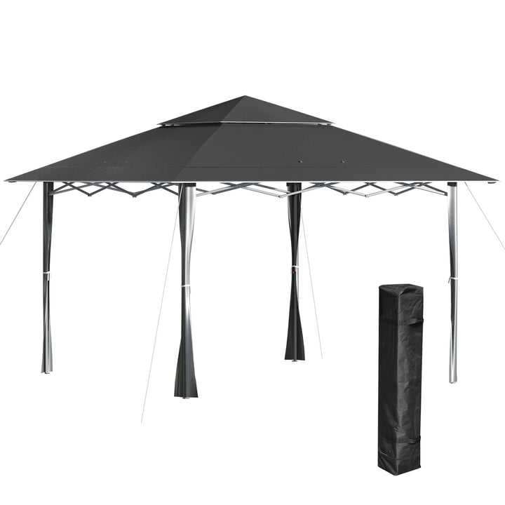 Outsunny 4 x 4m Pop-up Gazebo Double Roof Canopy Tent with Roller Bag & Adjustable Legs Outdoor Party, Steel Frame, Dark Grey