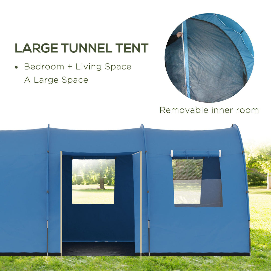 5-6 Man Tunnel Tent, Two Room Camping Tent with Sewn-In Floor, 2 Doors and Carry Bag, 2000mm Water Column for Fishing, Hiking, Sports