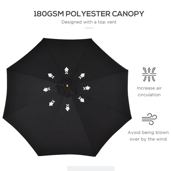 Outsunny ⌀3m Bamboo Wooden Market Patio Umbrella Garden Parasol Outdoor Sunshade Canopy, 8-ribs,Black