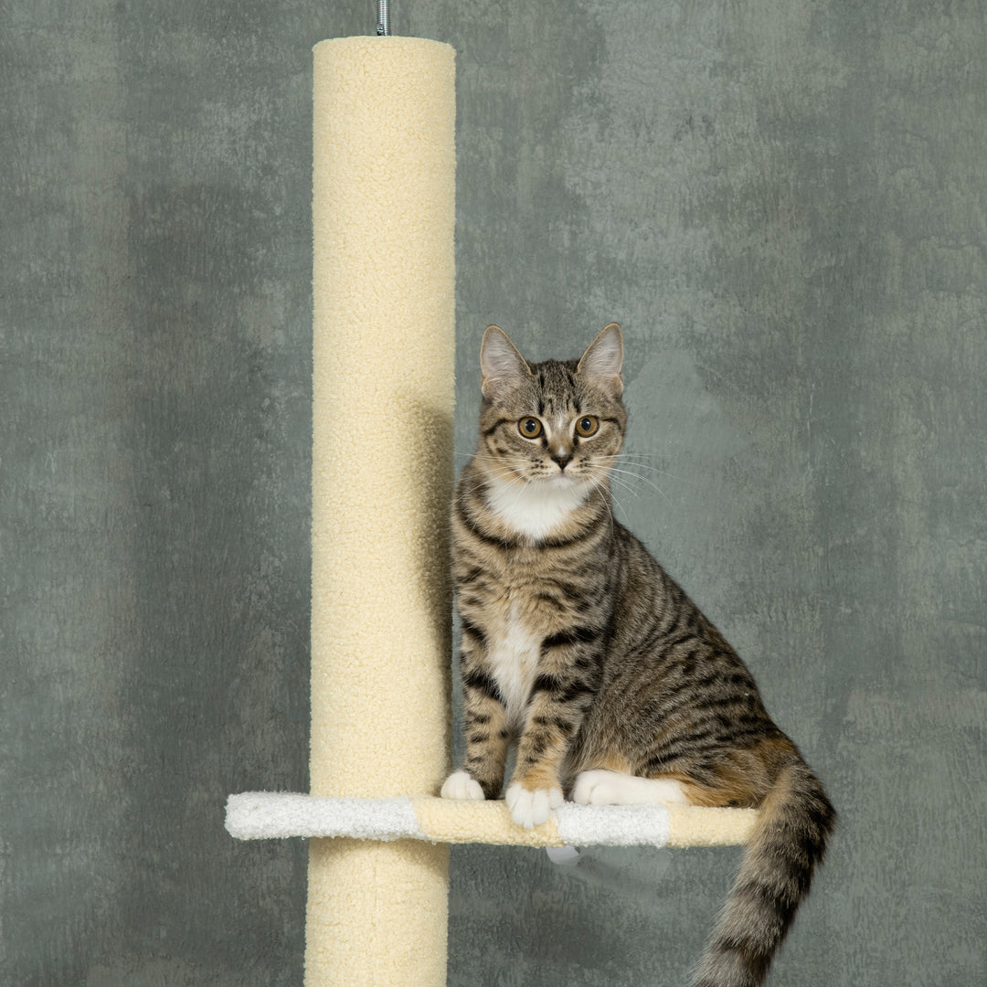 PawHut 260cm Floor to Ceiling Cat Tree, Height Adjustable Kitten Tower with Anti-slip Kit, Multi-Layer Activity Center w/ Scratching Post Ball Yellow