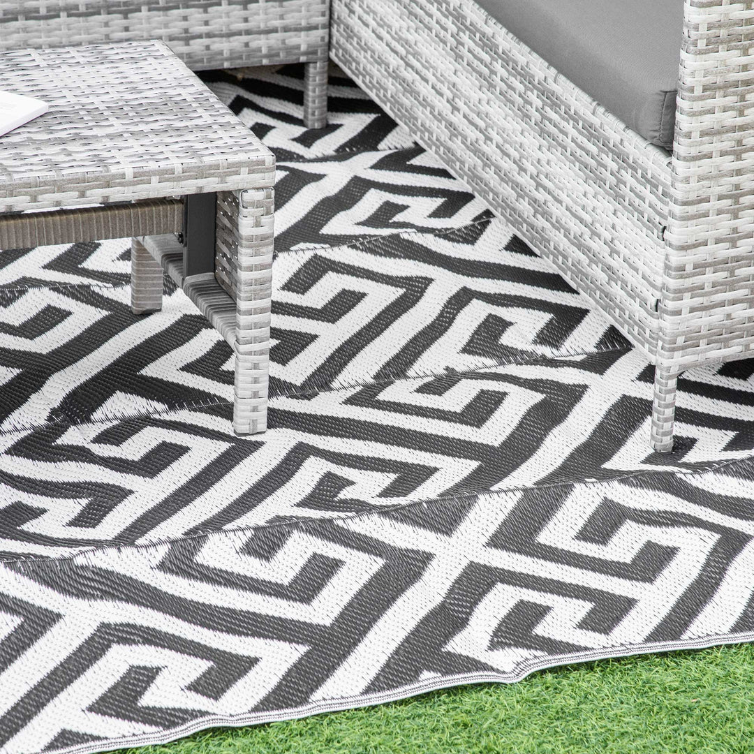 Outdoor Rug Reversible Mat Plastic Straw Rug 182 x 274 cm(6x9ft) , Black & White